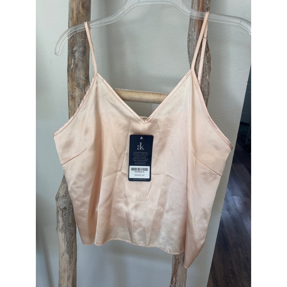 Anna-K California blush satin camisole V-neckline adjustable spaghetti straps XL - Picture 7 of 8
